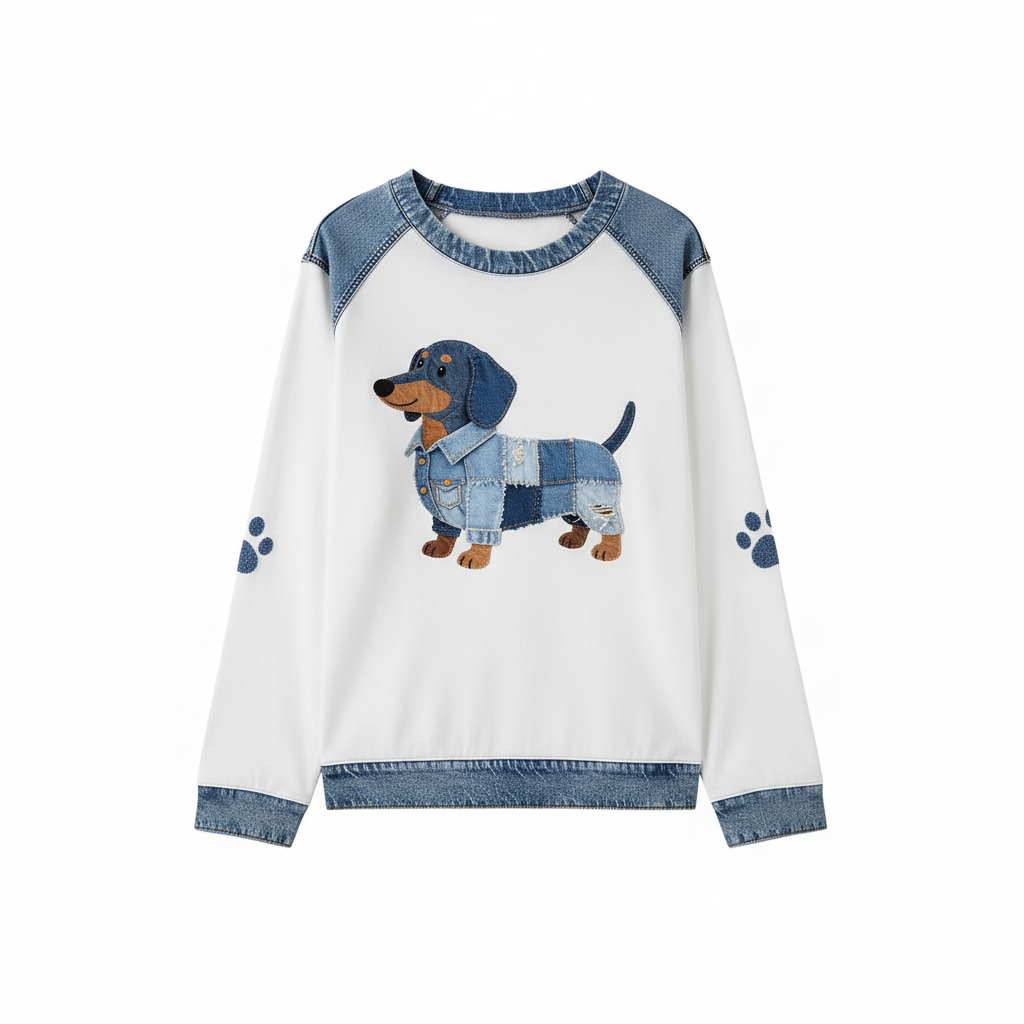 Brisa™ | Camiseta de patchwork de mezclilla con estampado de perro