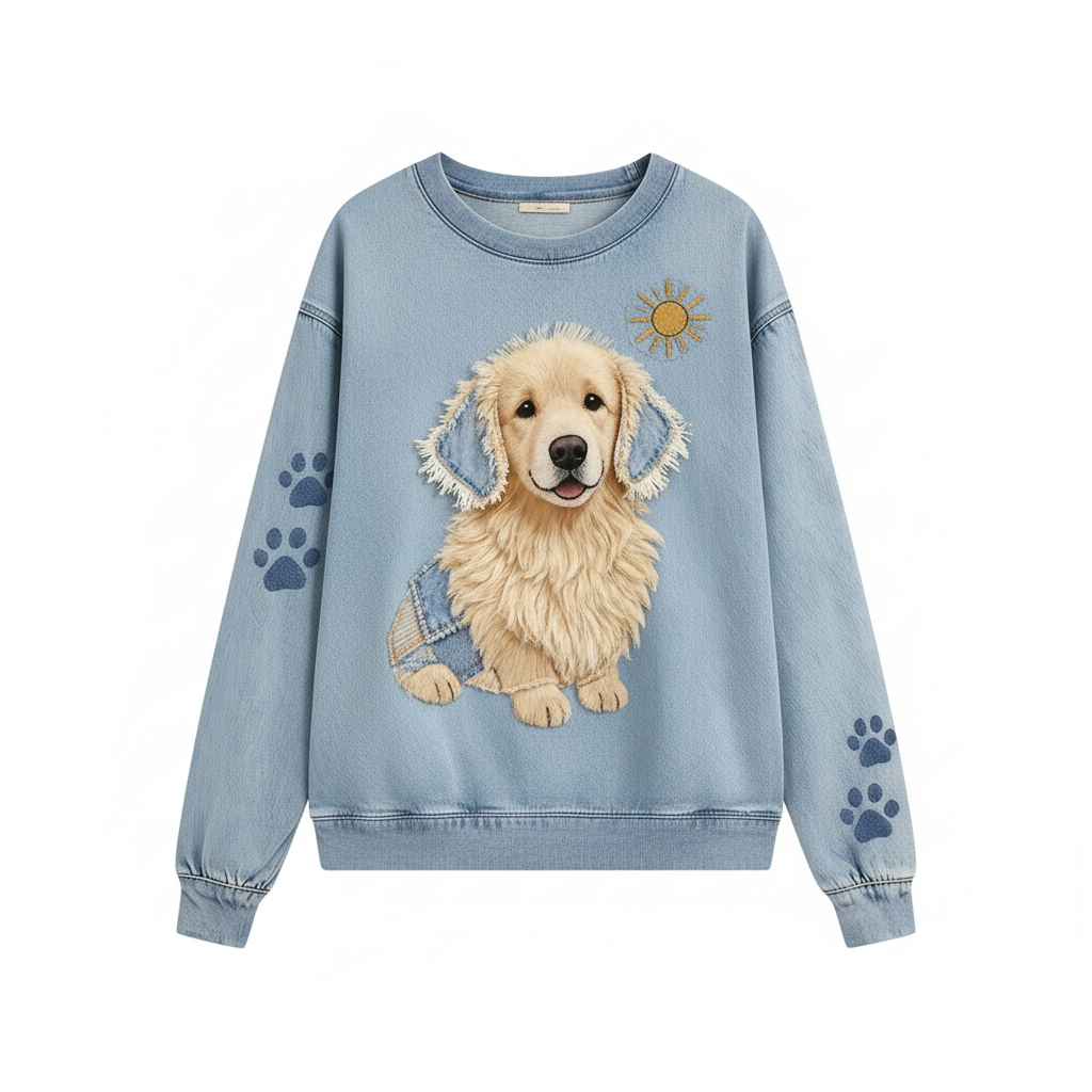 Chica™ | Camiseta de patchwork de denim con diseño de perro