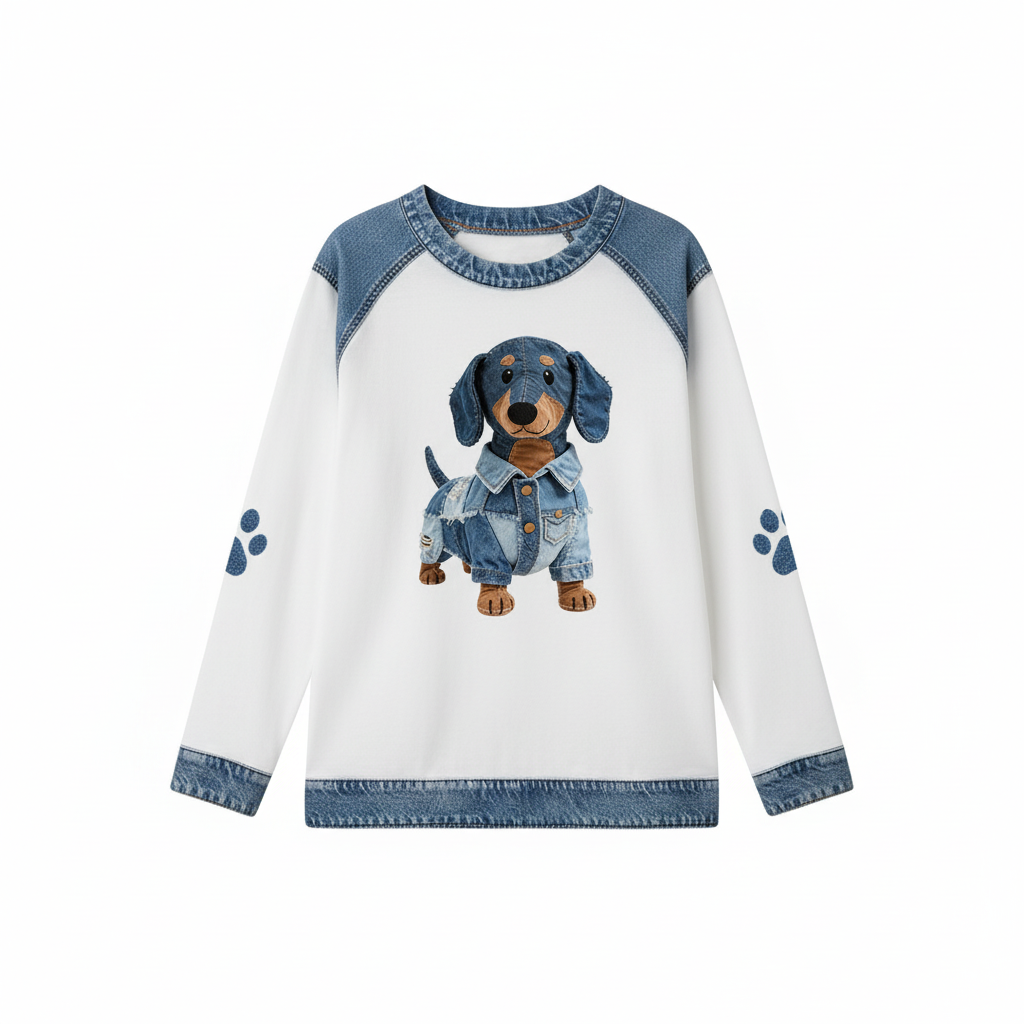 Reina™ | Camiseta de patchwork de mezclilla con diseño de perro