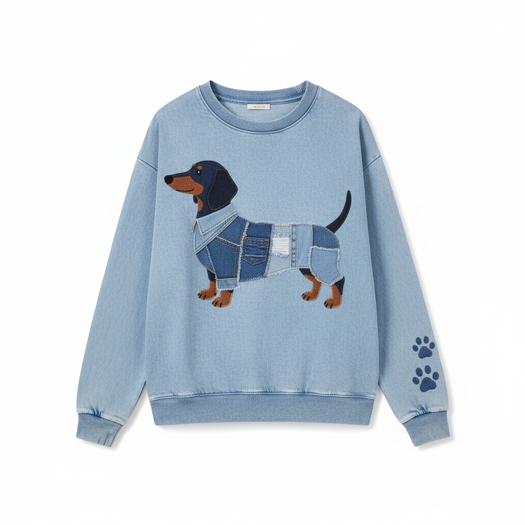 Sol™ | Camiseta de patchwork de denim con estampado de perros