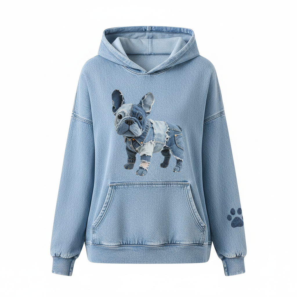 Blanca™ | Sudadera con capucha de patchwork con diseño de perro