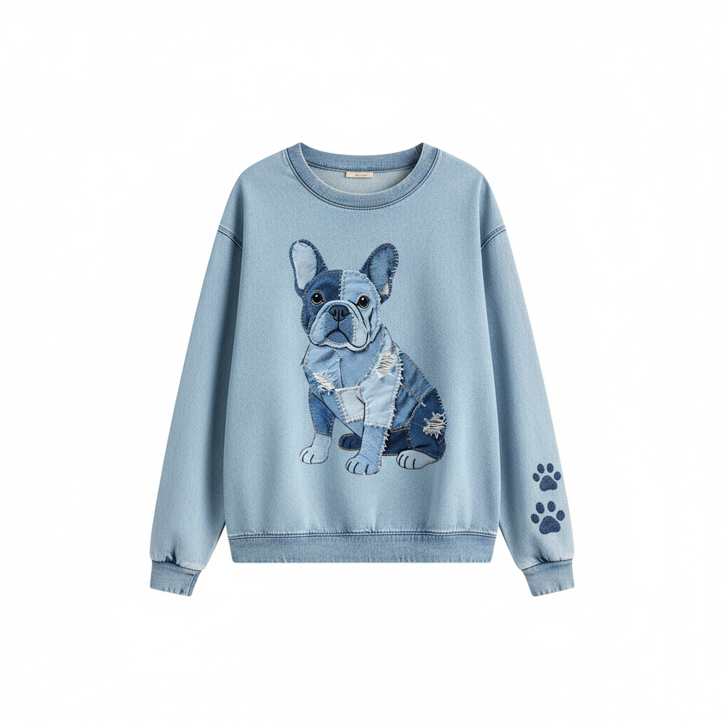 Nina™ | Camiseta de patchwork de mezclilla con diseño de perro