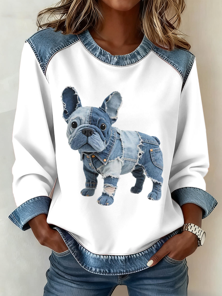 Alma™ | Camiseta de patchwork vaquero con diseño de perro