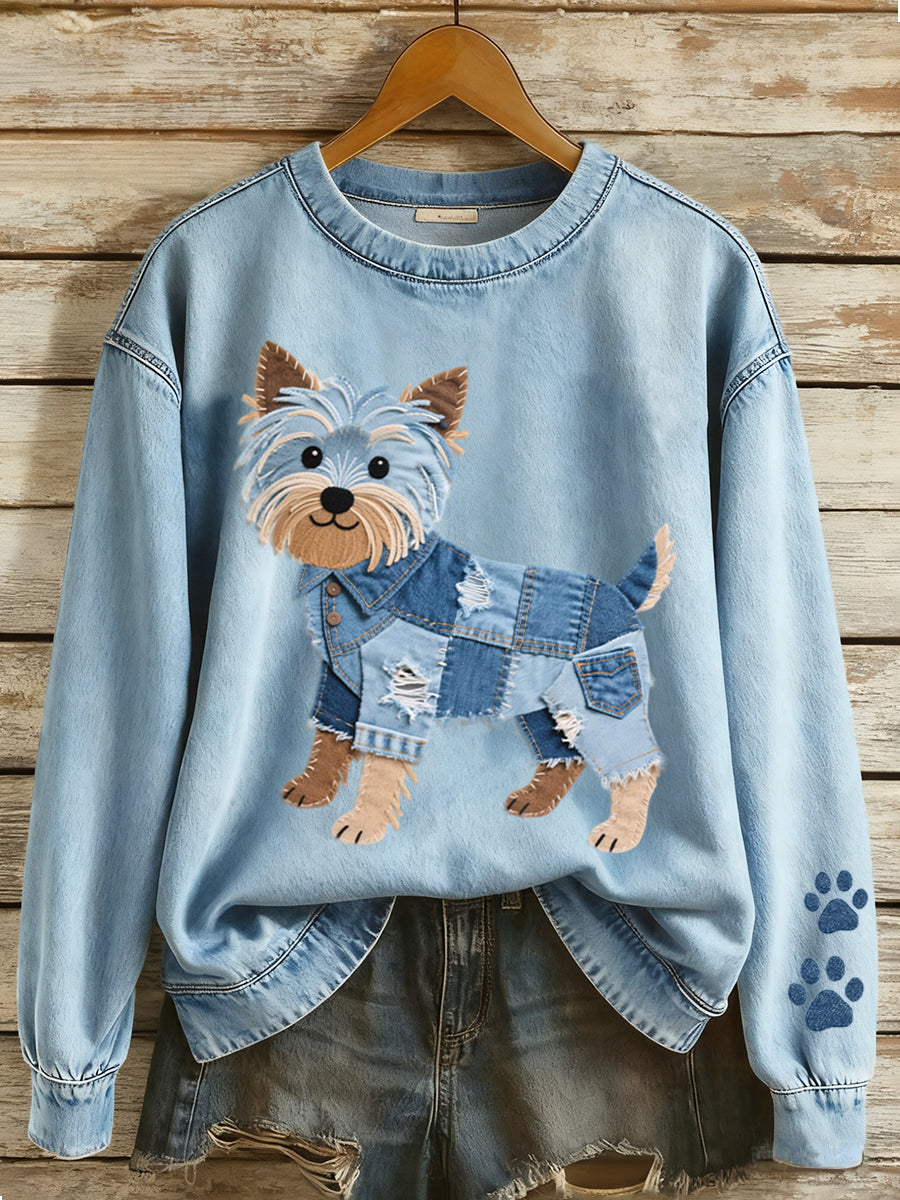 Marisol™ | Camiseta de patchwork de mezclilla con diseño de perro