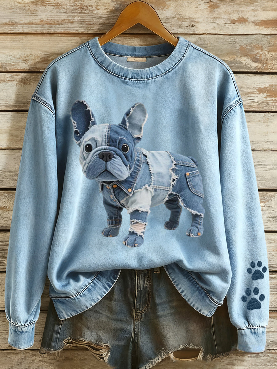 Vida™ | Camiseta de patchwork de mezclilla con estampado de perro