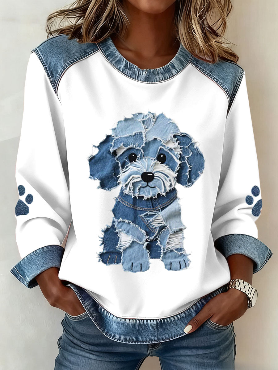 Luz™ | Camiseta de patchwork de mezclilla con diseño de perro