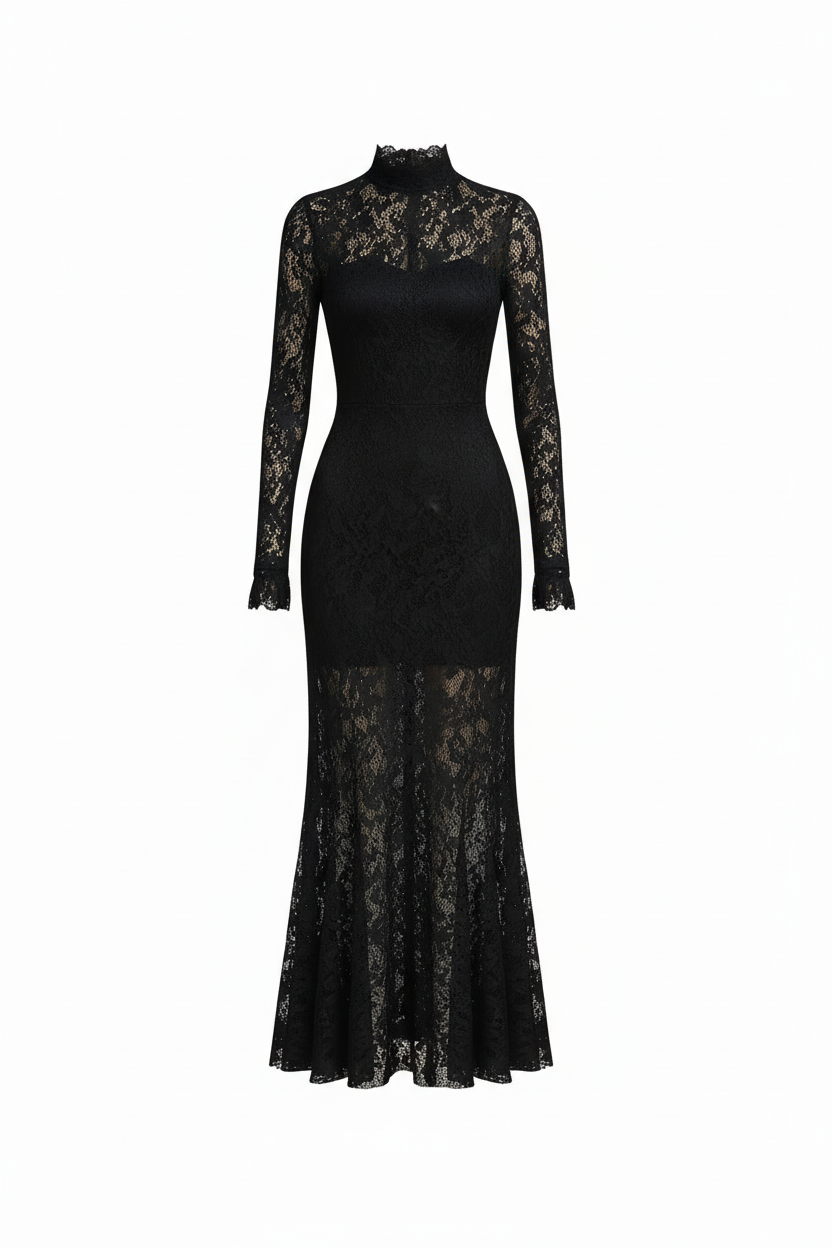 Veronika™ | Vestido largo de encaje negro