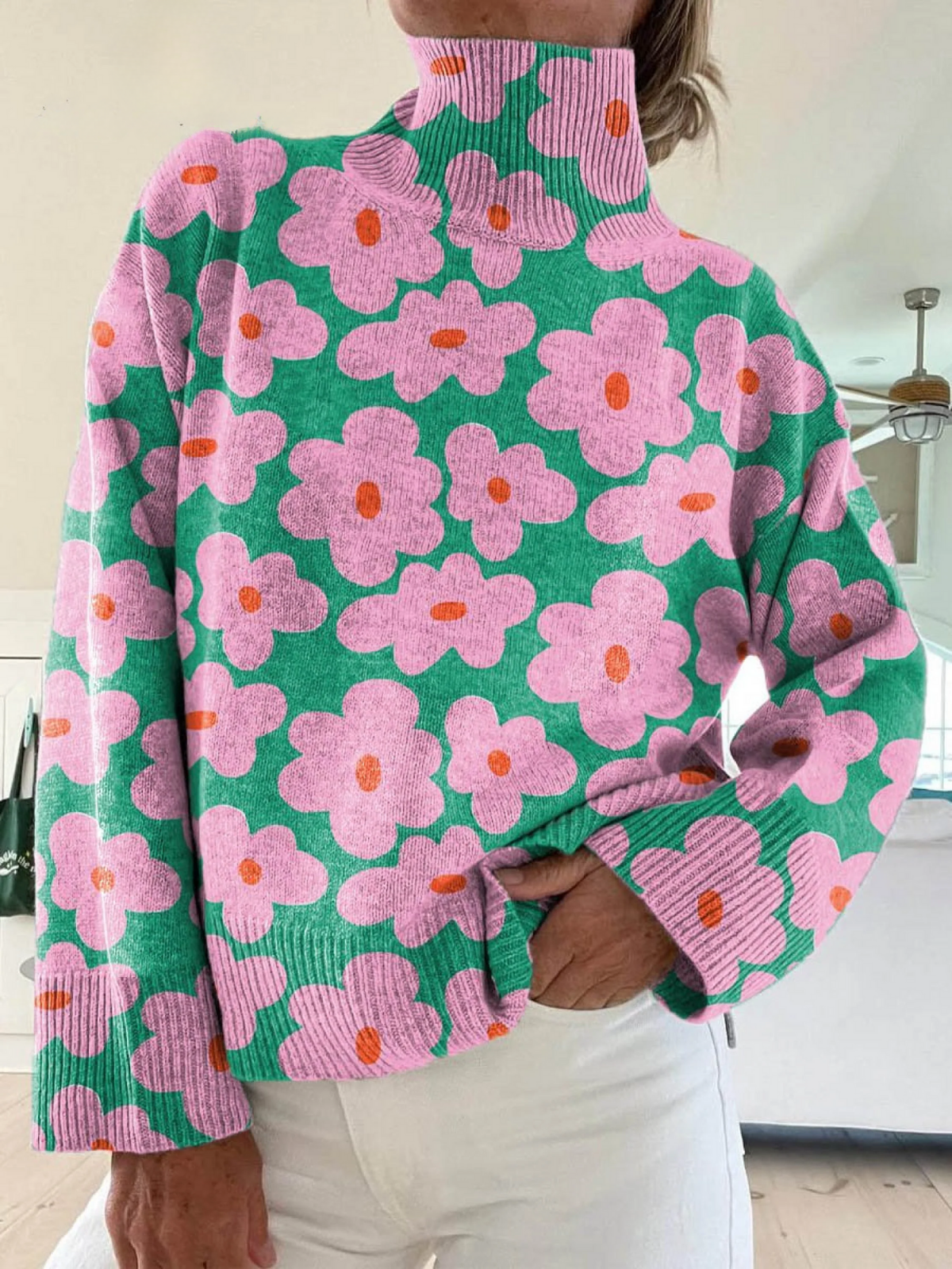 Mirellia™ | Suéter de cuello alto con estampado floral