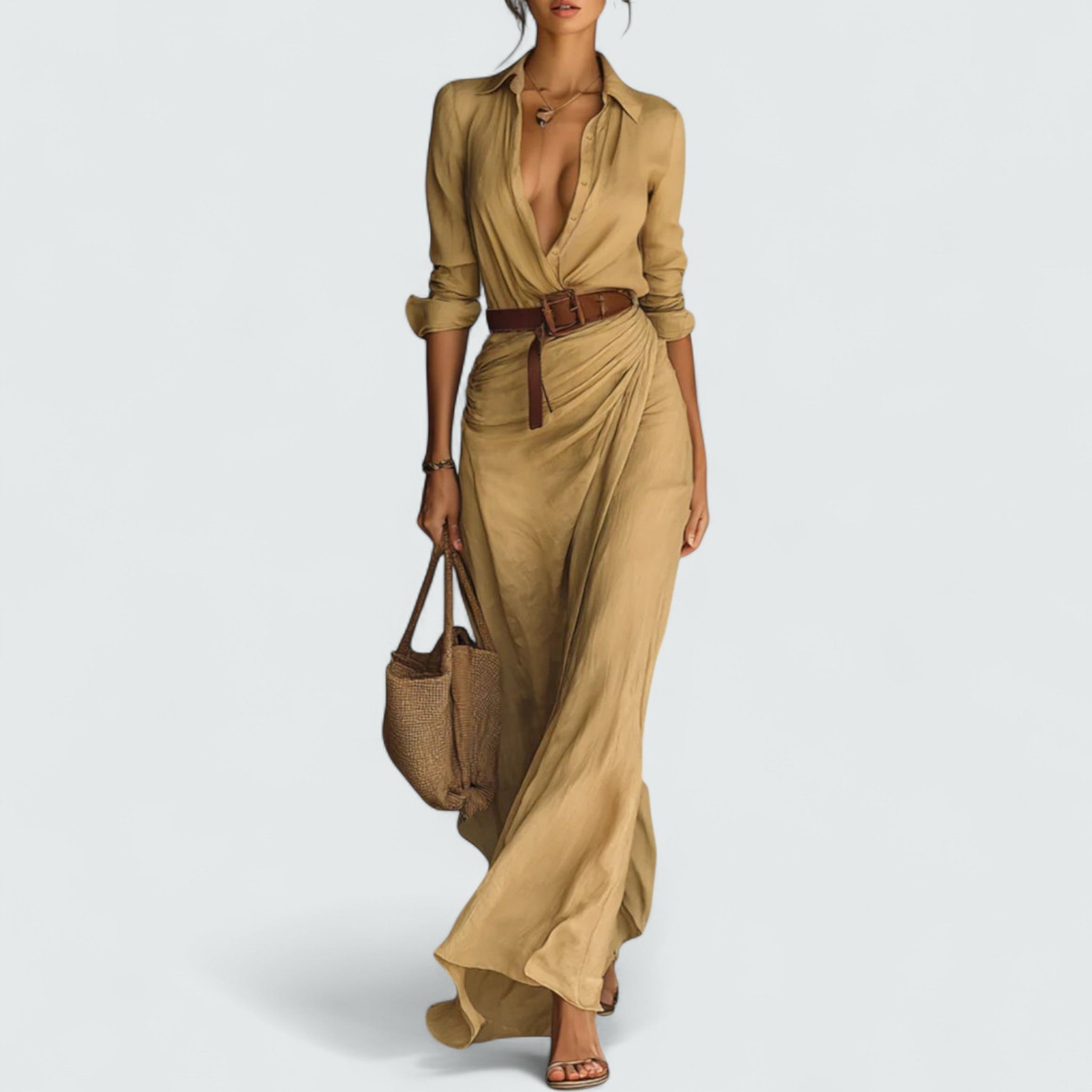 Pia™ | Vestido largo de mangas largas