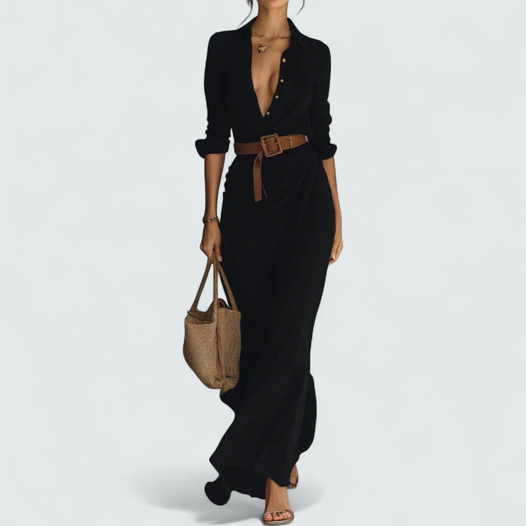 Pia™ | Vestido largo de mangas largas