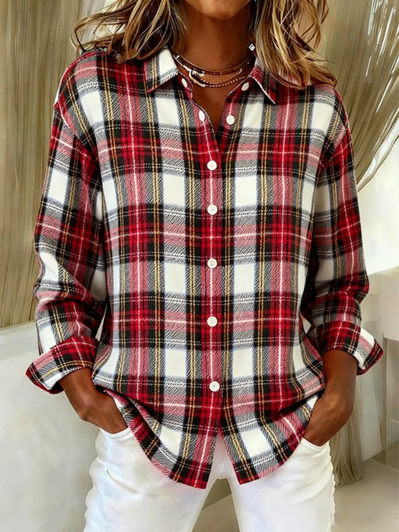 Amelia™ | Blusa de cuadros en cálidos tonos de otoño