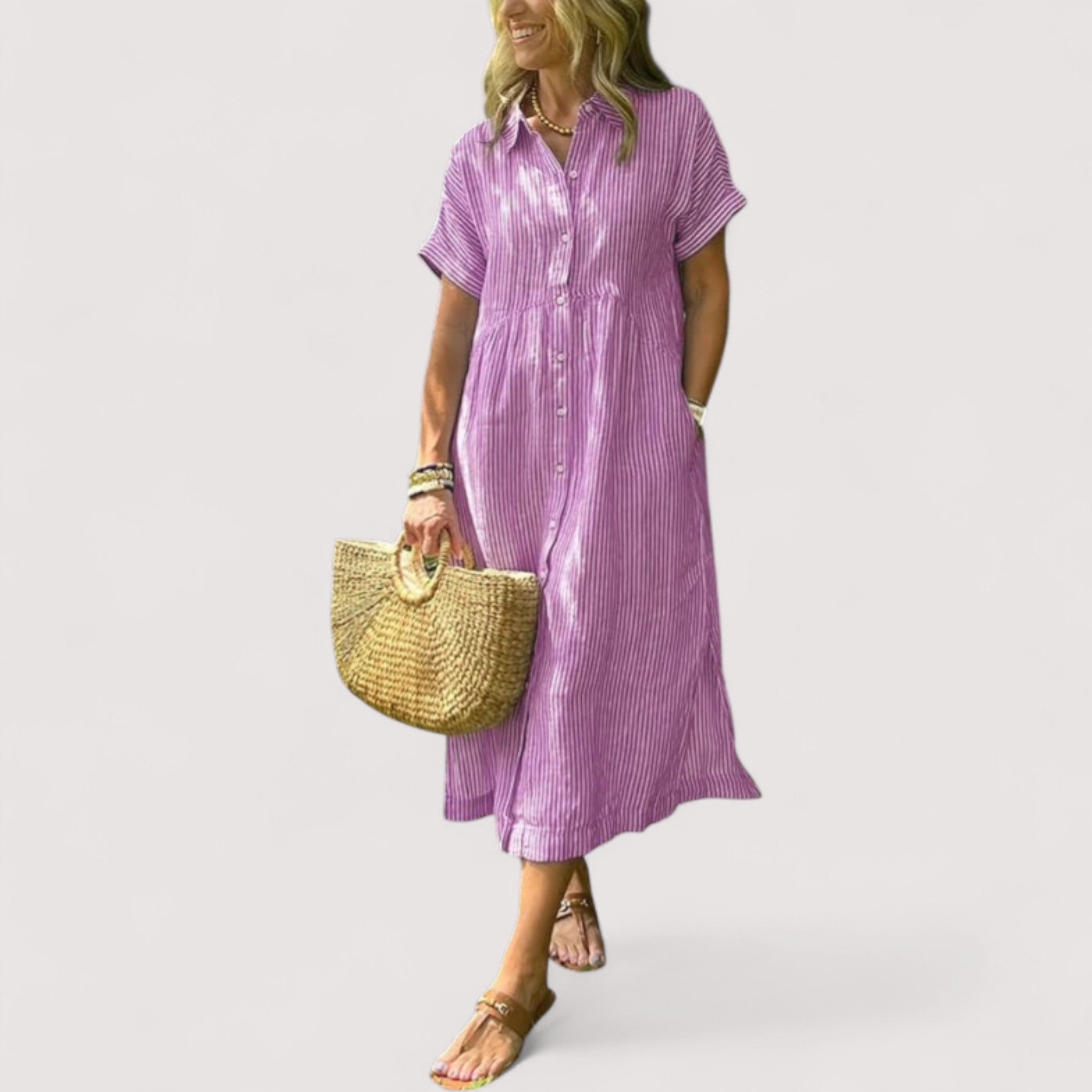 Rea™ | Vestido Camisa a Rayas