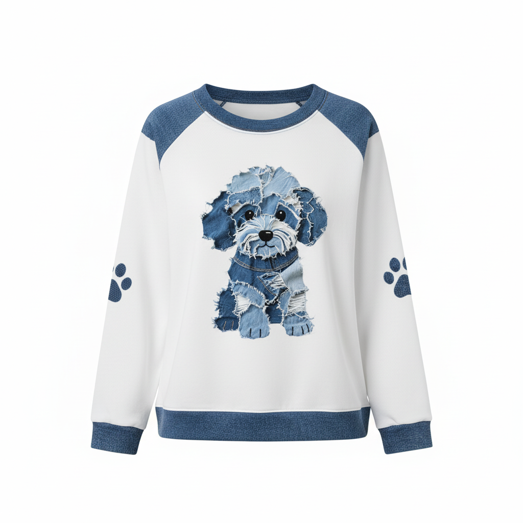 Luz™ | Camiseta de patchwork de mezclilla con estampado de perros