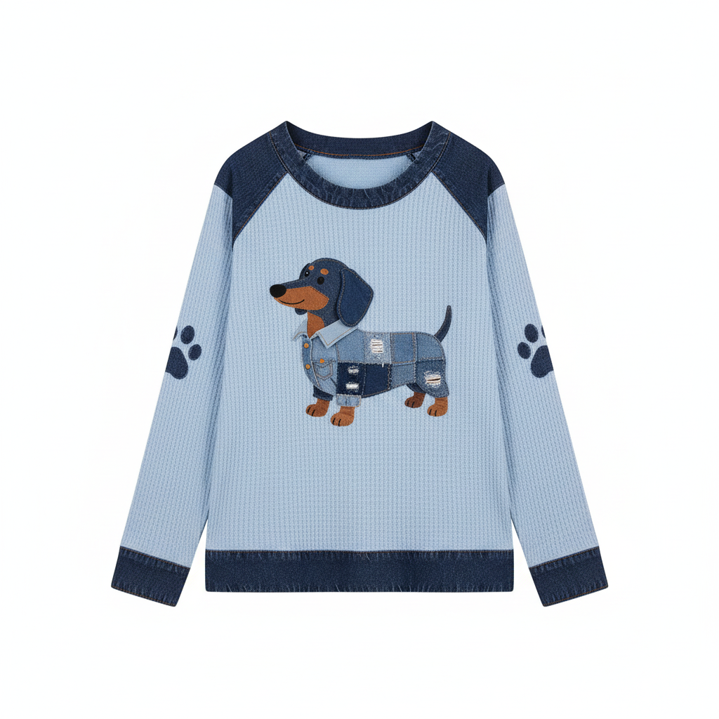 Nuria™ | Camiseta de patchwork de mezclilla con estampado de perros