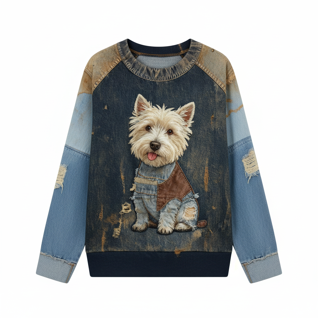 Bella™ | Camiseta de patchwork vaquero con diseño de perro