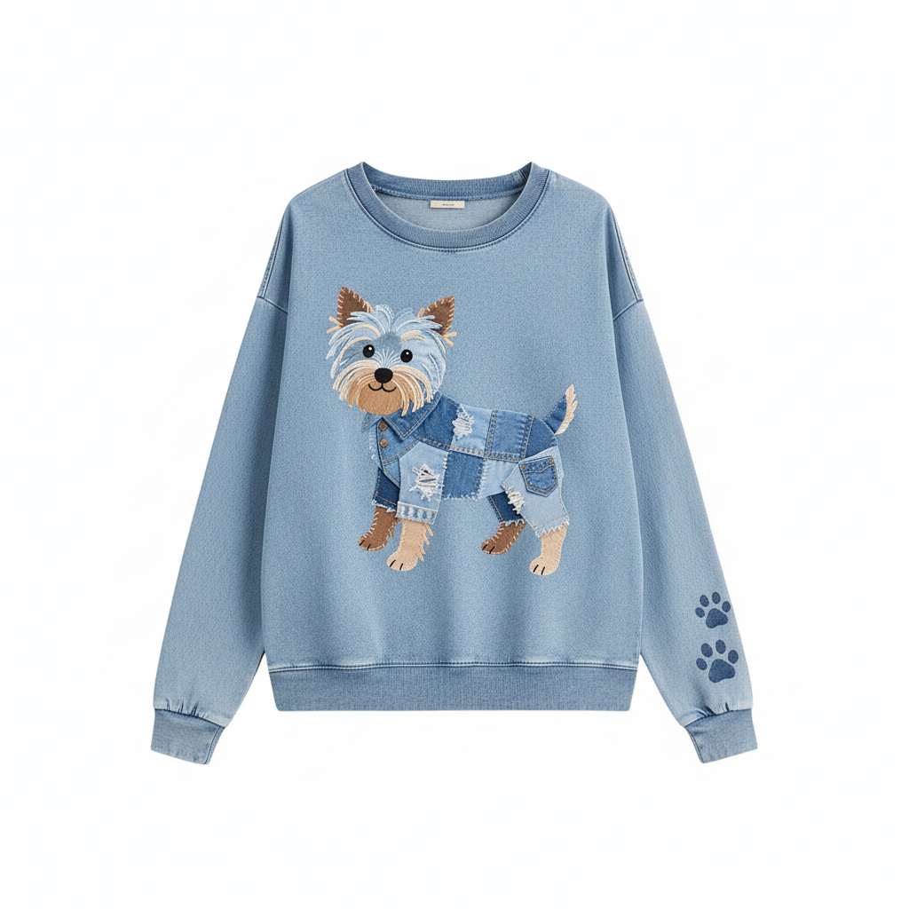 Marisol™ | Camiseta de patchwork de mezclilla con diseño de perro