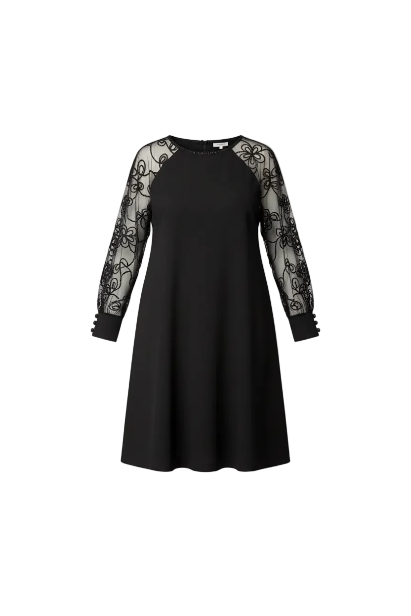 Milena™ | Elegante vestido negro con mangas de encaje