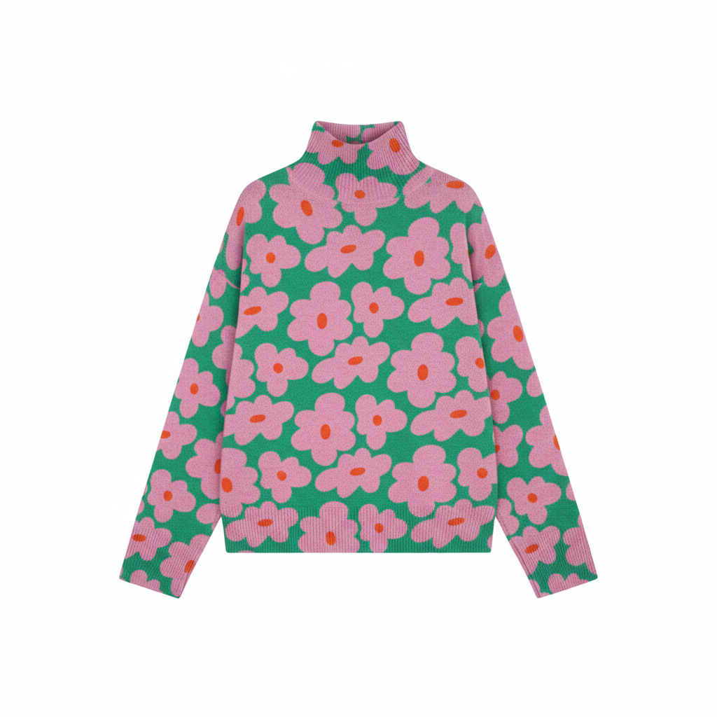 Mirellia™ | Suéter de cuello alto con estampado floral
