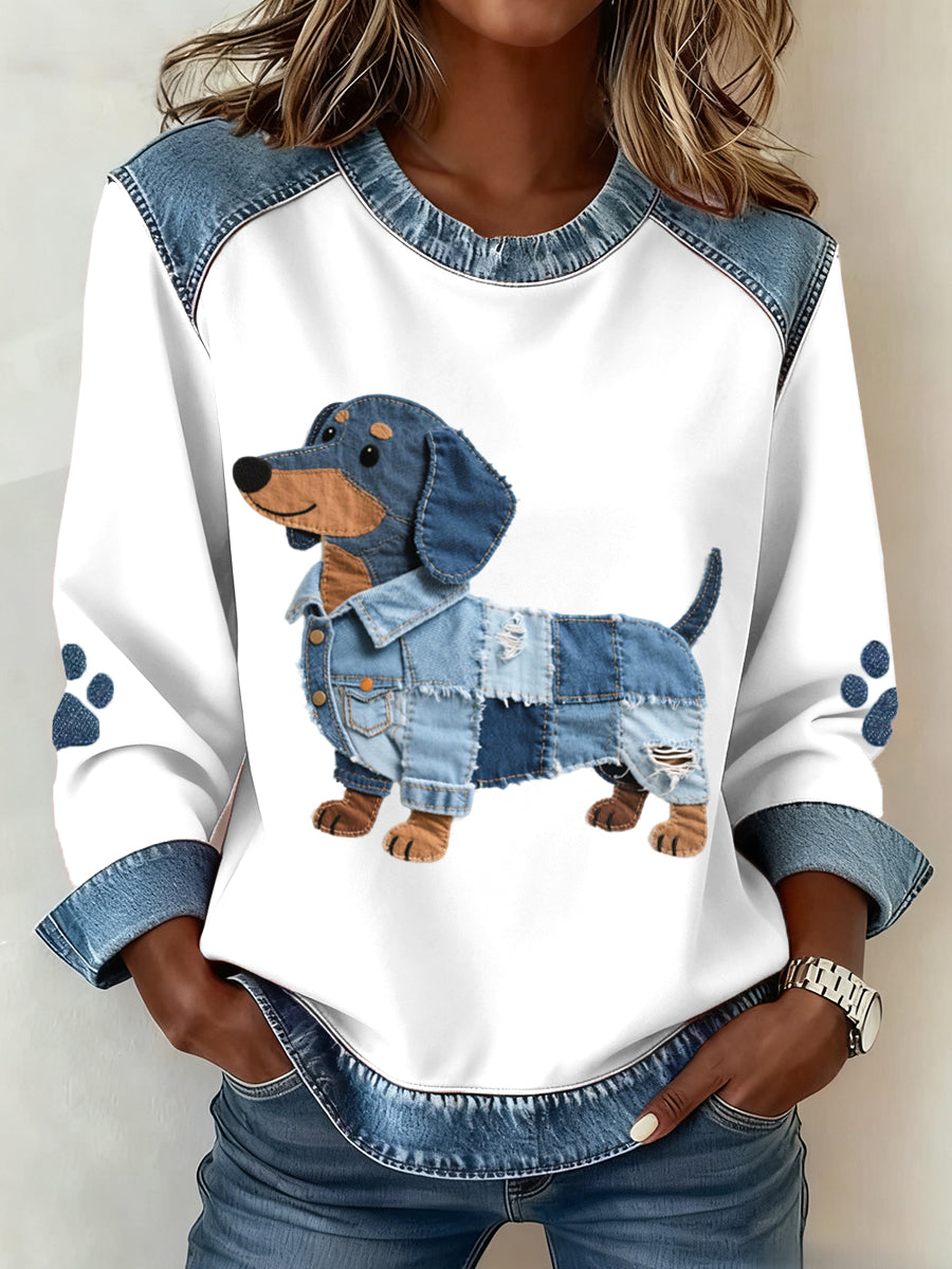 Brisa™ | Camiseta de patchwork de mezclilla con estampado de perro