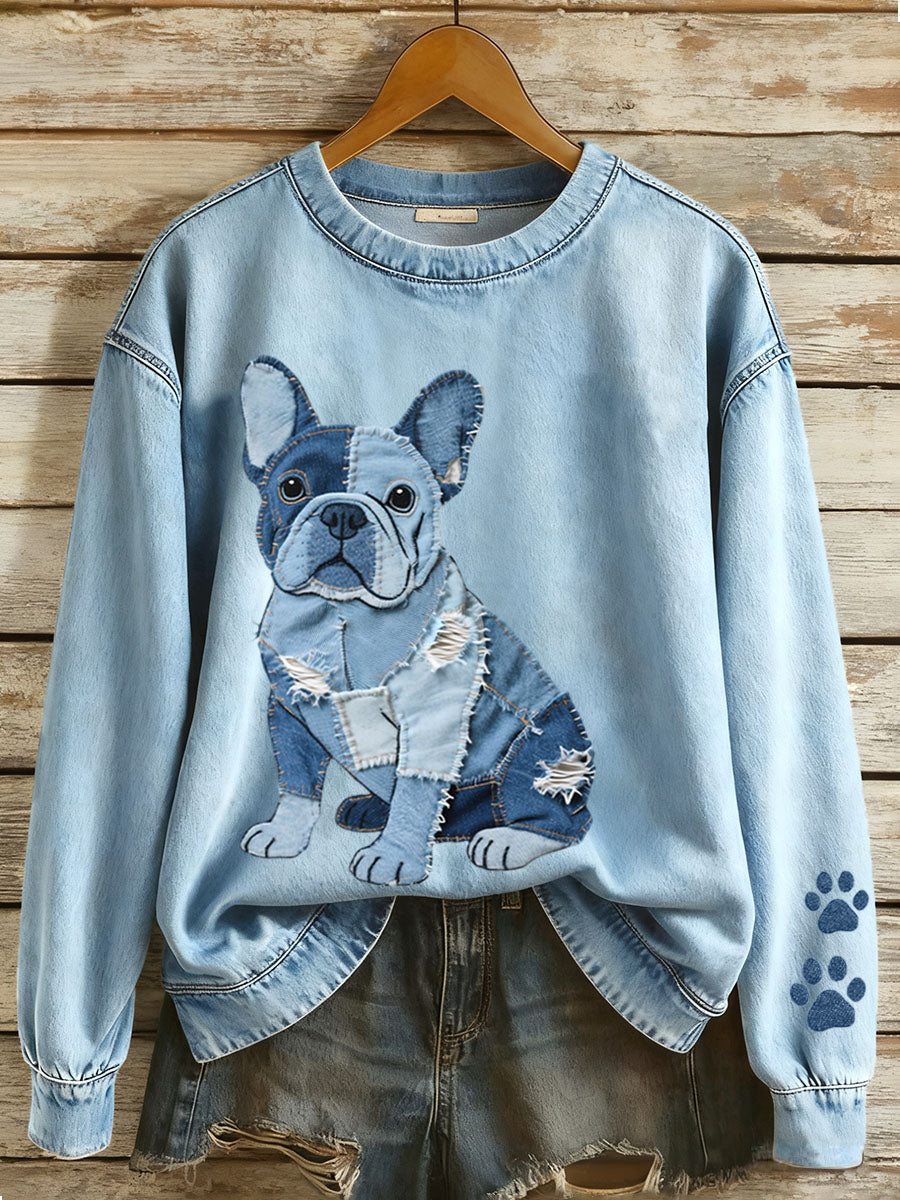 Nina™ | Camiseta de patchwork de mezclilla con diseño de perro