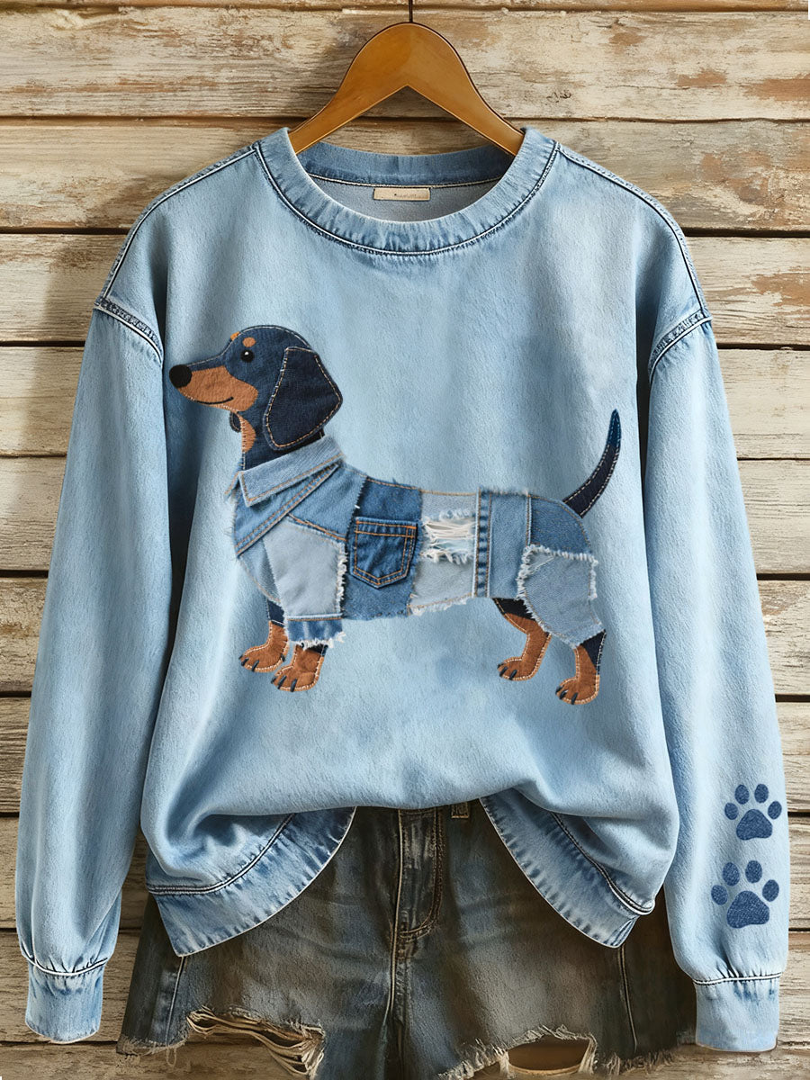 Sol™ | Camiseta de patchwork de mezclilla con diseño de perro
