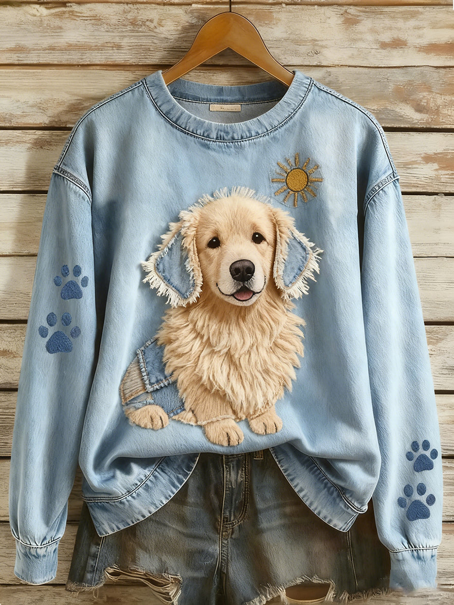 Chica™ | Camiseta de patchwork de denim con diseño de perro