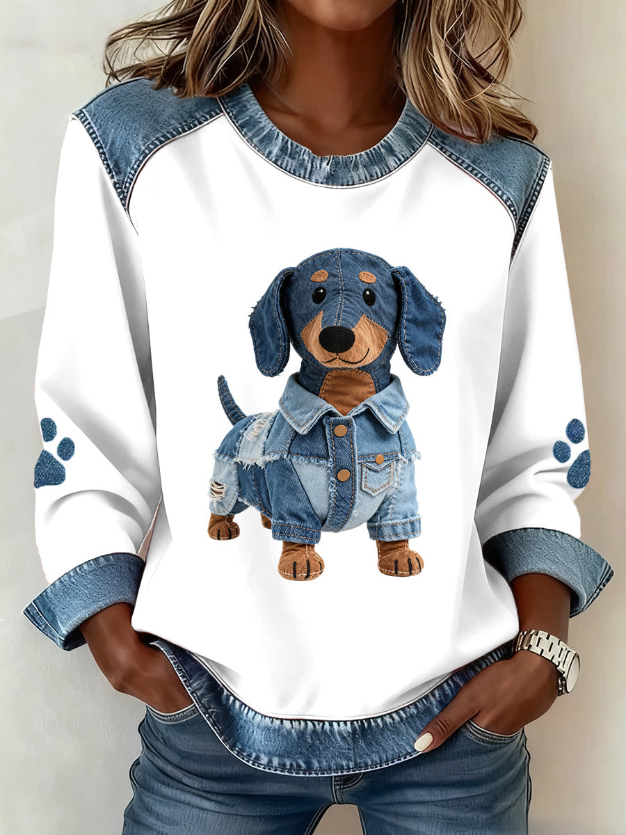 Reina™ | Camiseta de patchwork de mezclilla con diseño de perro