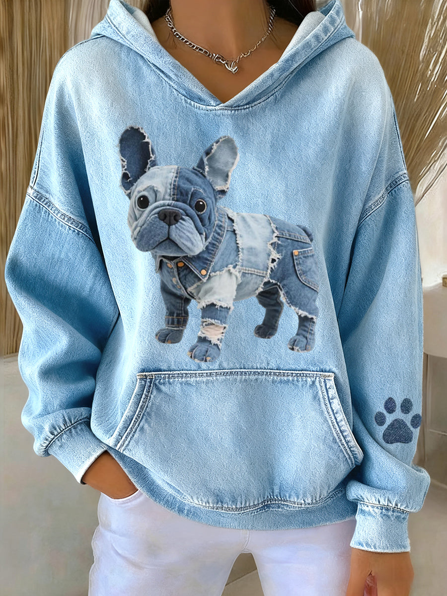 Blanca™ | Sudadera con capucha de patchwork con diseño de perro